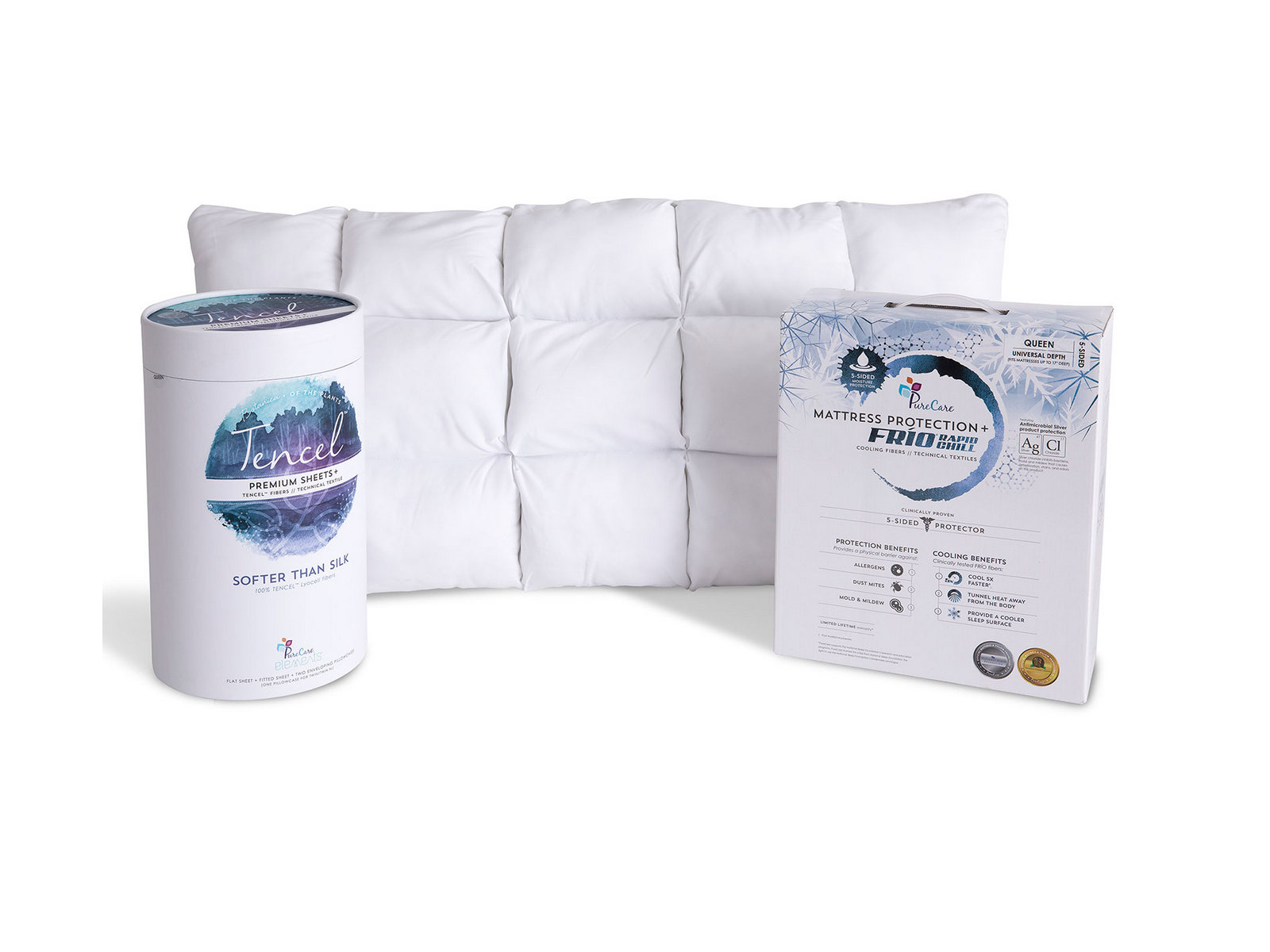 PureCare California King Luxury Cooling Bundle with King Pillows | White